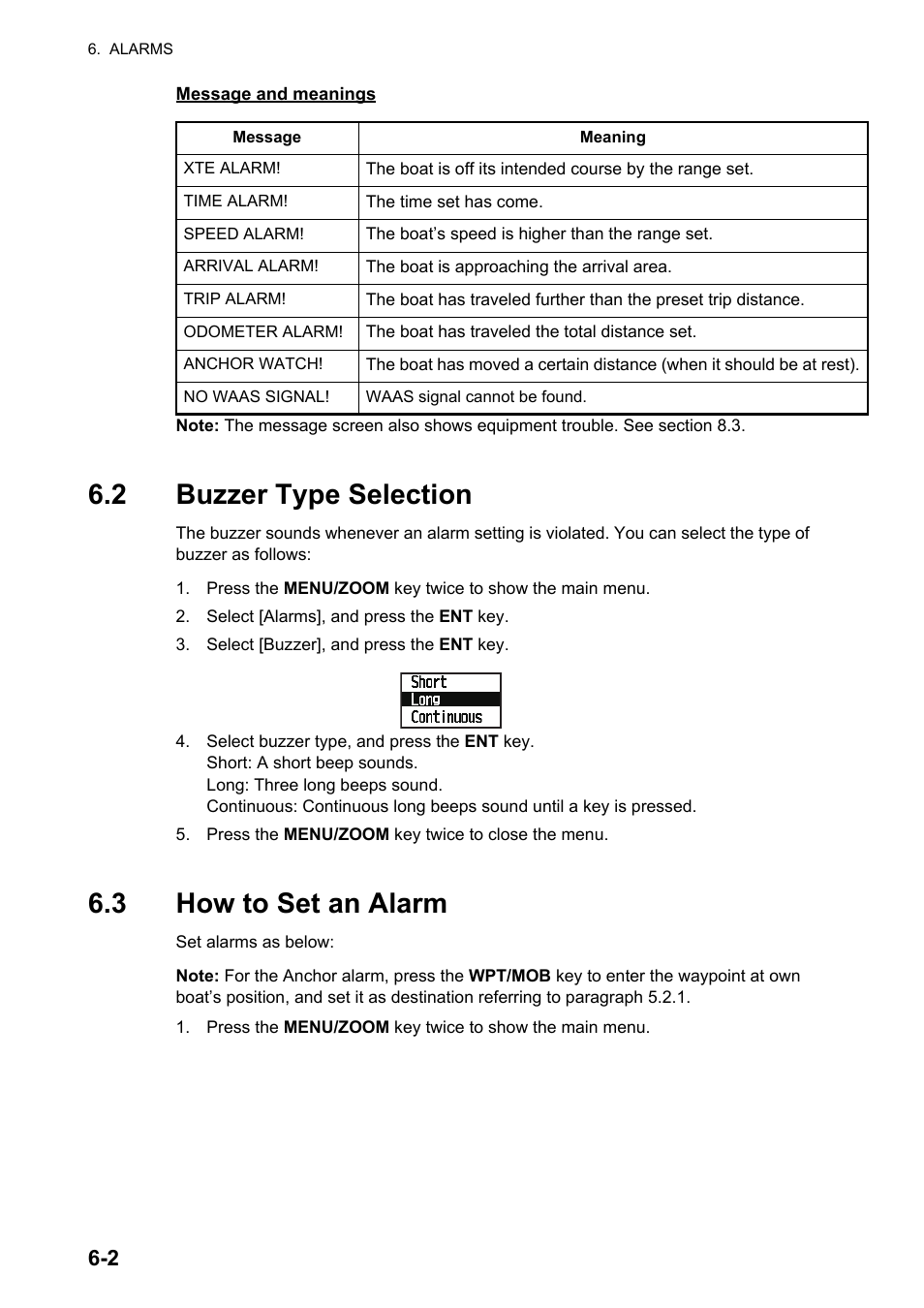 2buzzer type selection, 3how to set an alarm, 2 buzzer type selection | 3 how to set an alarm | Furuno GP-33 User Manual | Page 46 / 98