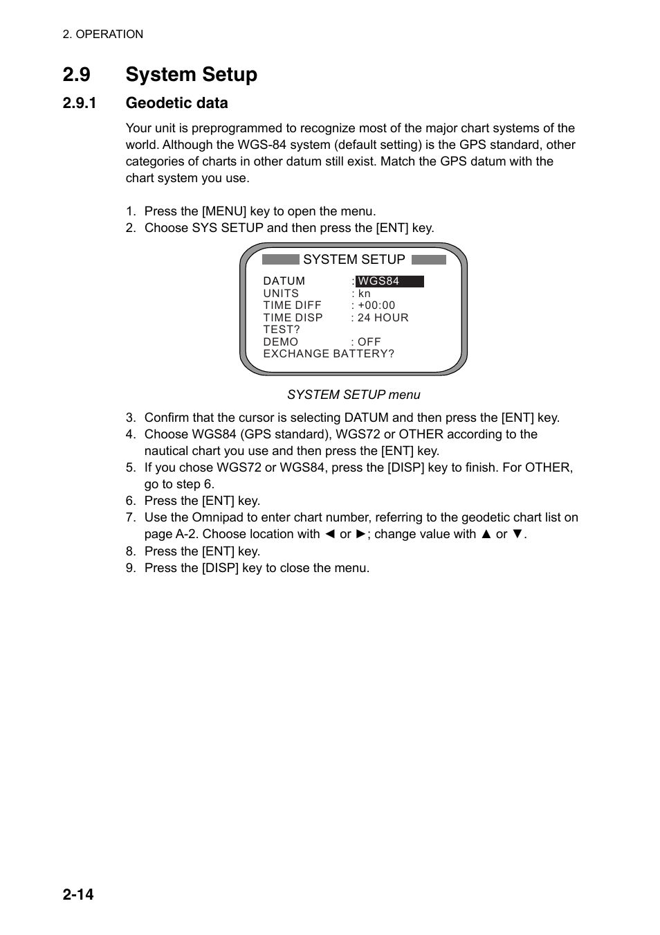 9 system setup, 1 geodetic data | Furuno SC-110 User Manual | Page 44 / 89