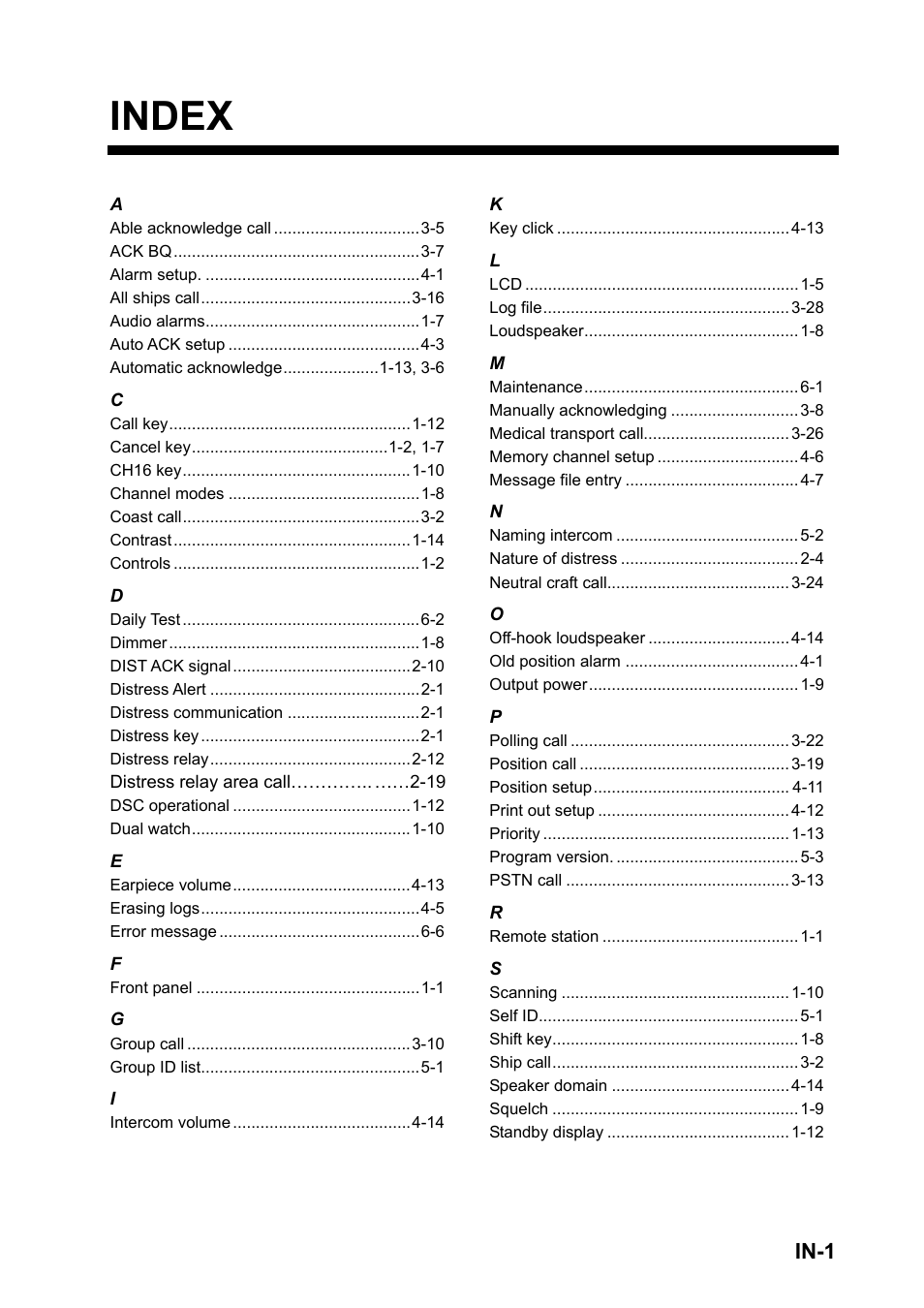 Index, In-1 | Furuno FM-8800D User Manual | Page 135 / 137