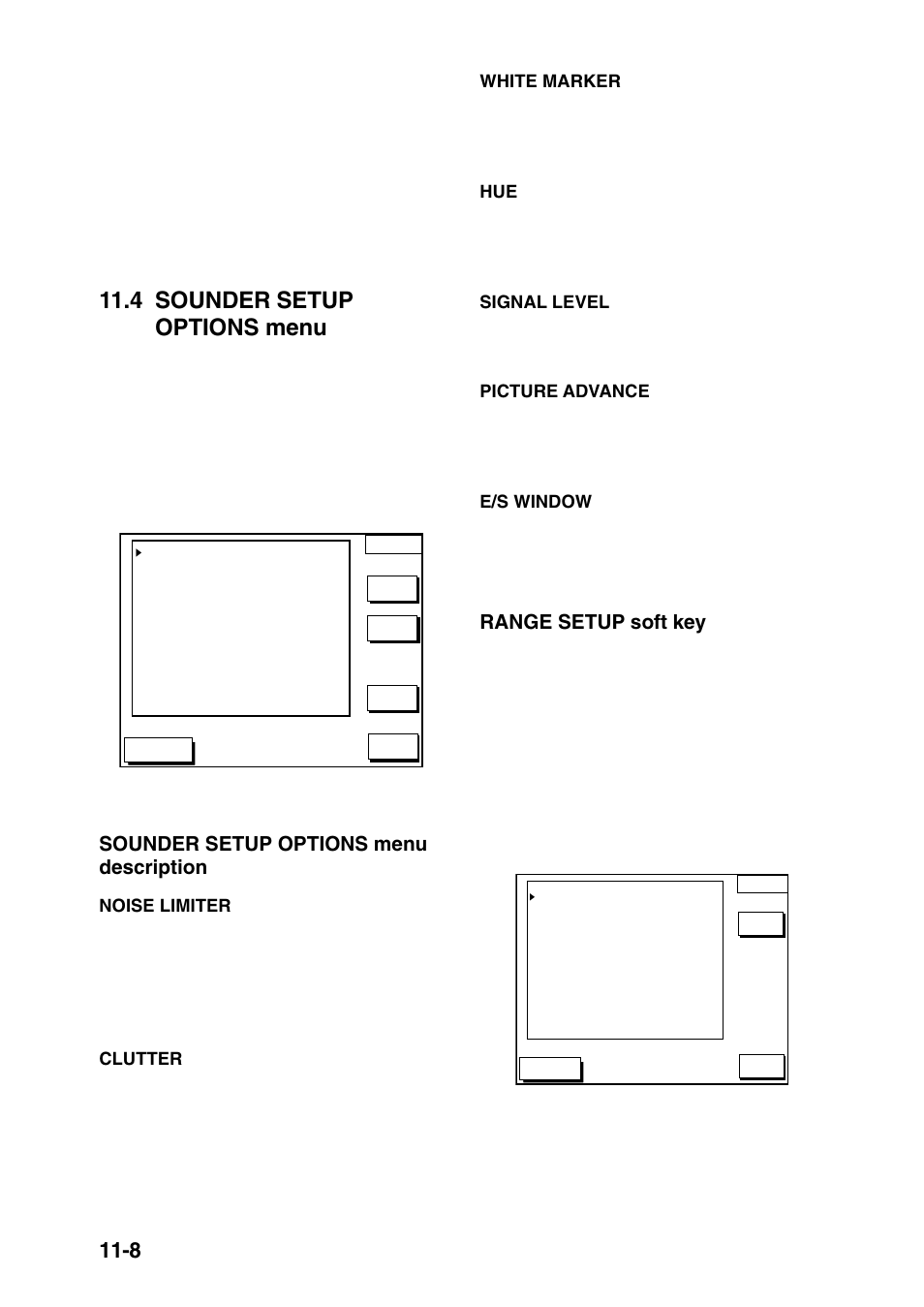 4 sounder setup options menu, Sounder setup options menu description, Range setup soft key | Furuno NAVIONICS GP-1850F User Manual | Page 76 / 110