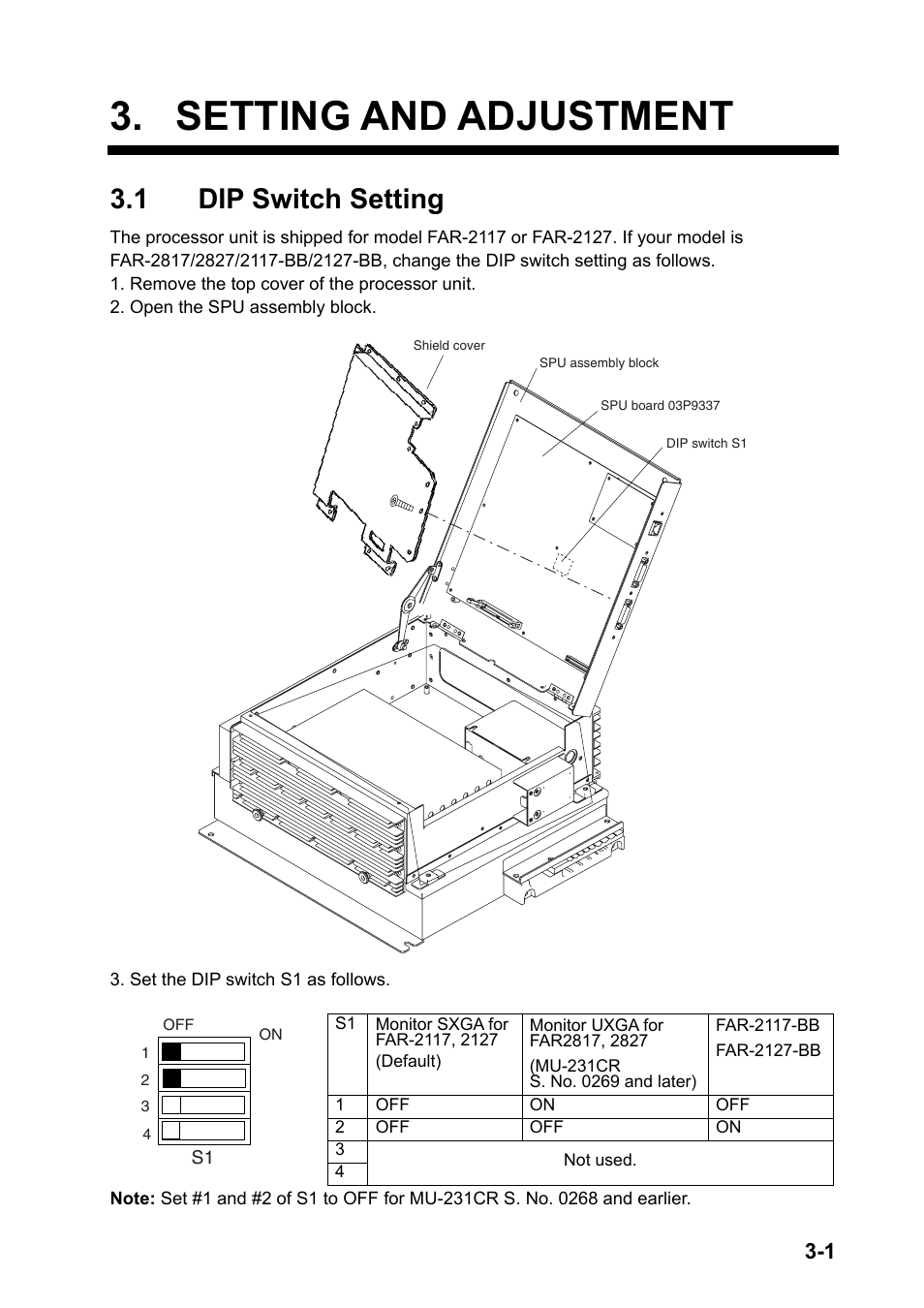 Setting and adjustment, 1 dip switch setting | Furuno FAR-2127 User Manual | Page 39 / 136
