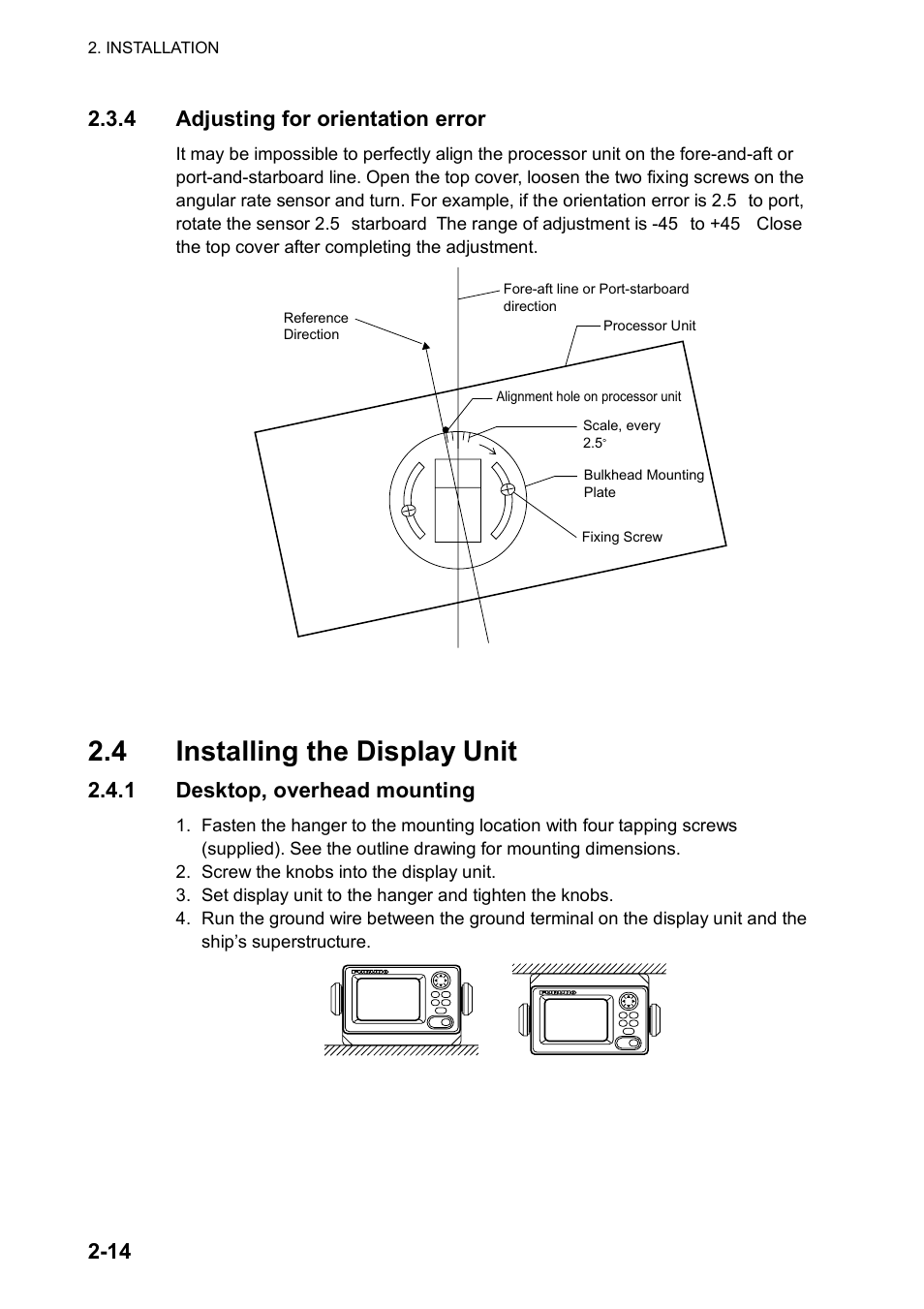 4 installing the display unit, 1 desktop, overhead mounting | Furuno SC-120 User Manual | Page 28 / 96