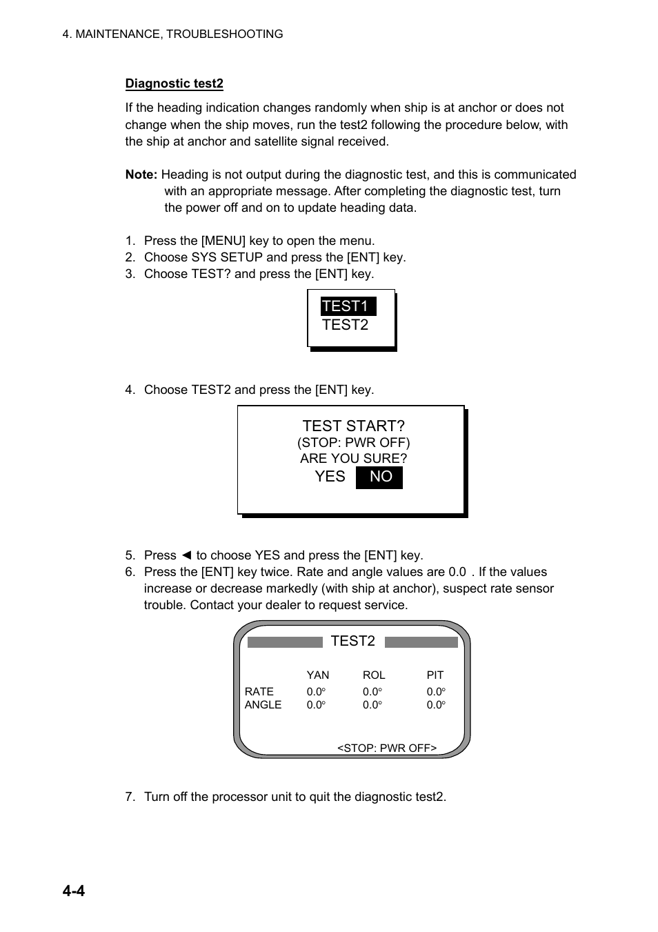 Test start, Yes no, Test1 test2 | Furuno SC-120 User Manual | Page 62 / 96