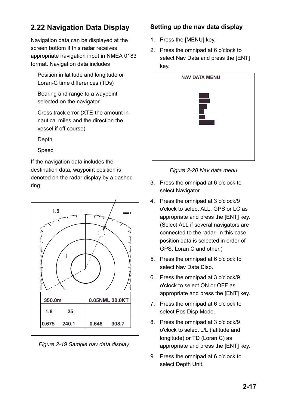 22 navigation data display, Setting up the nav data display | Furuno 851 MARK-2 User Manual | Page 26 / 47