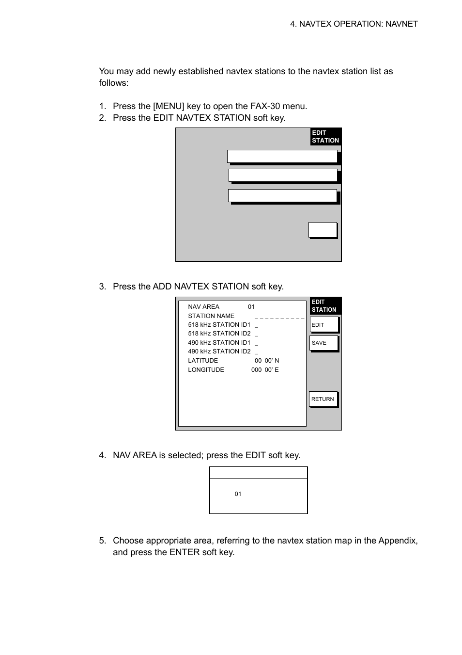 6 adding navtex stations | Furuno FAX-30 User Manual | Page 63 / 115