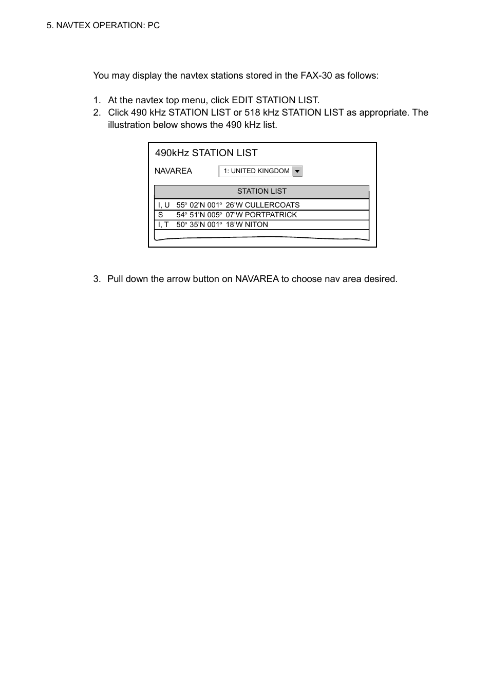 4 displaying the navtex station list | Furuno FAX-30 User Manual | Page 68 / 115