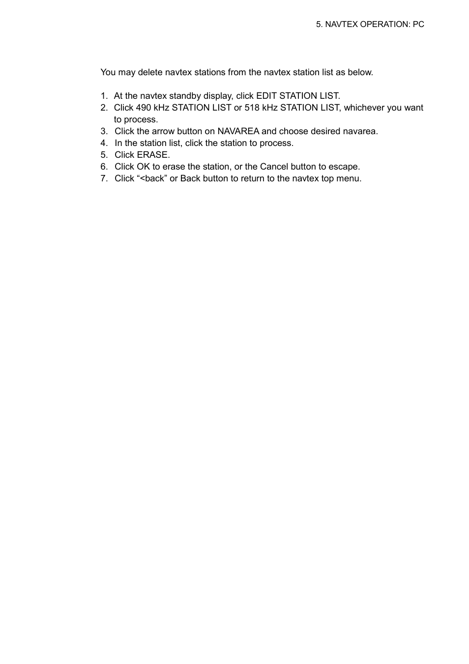 7 deleting navtex stations | Furuno FAX-30 User Manual | Page 71 / 115