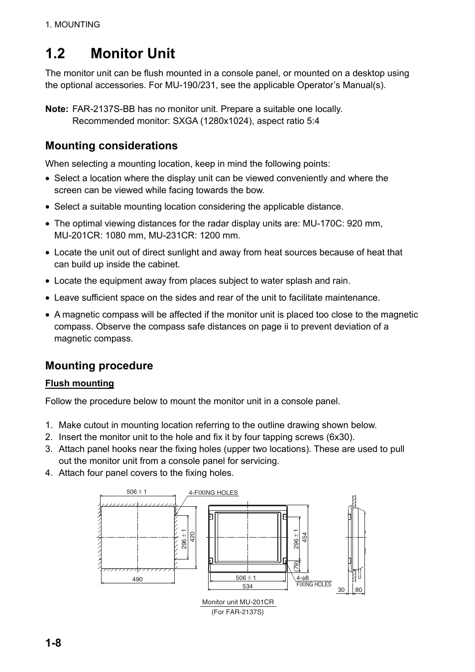 2 monitor unit, Mounting considerations, Mounting procedure | Furuno 2837S User Manual | Page 16 / 123