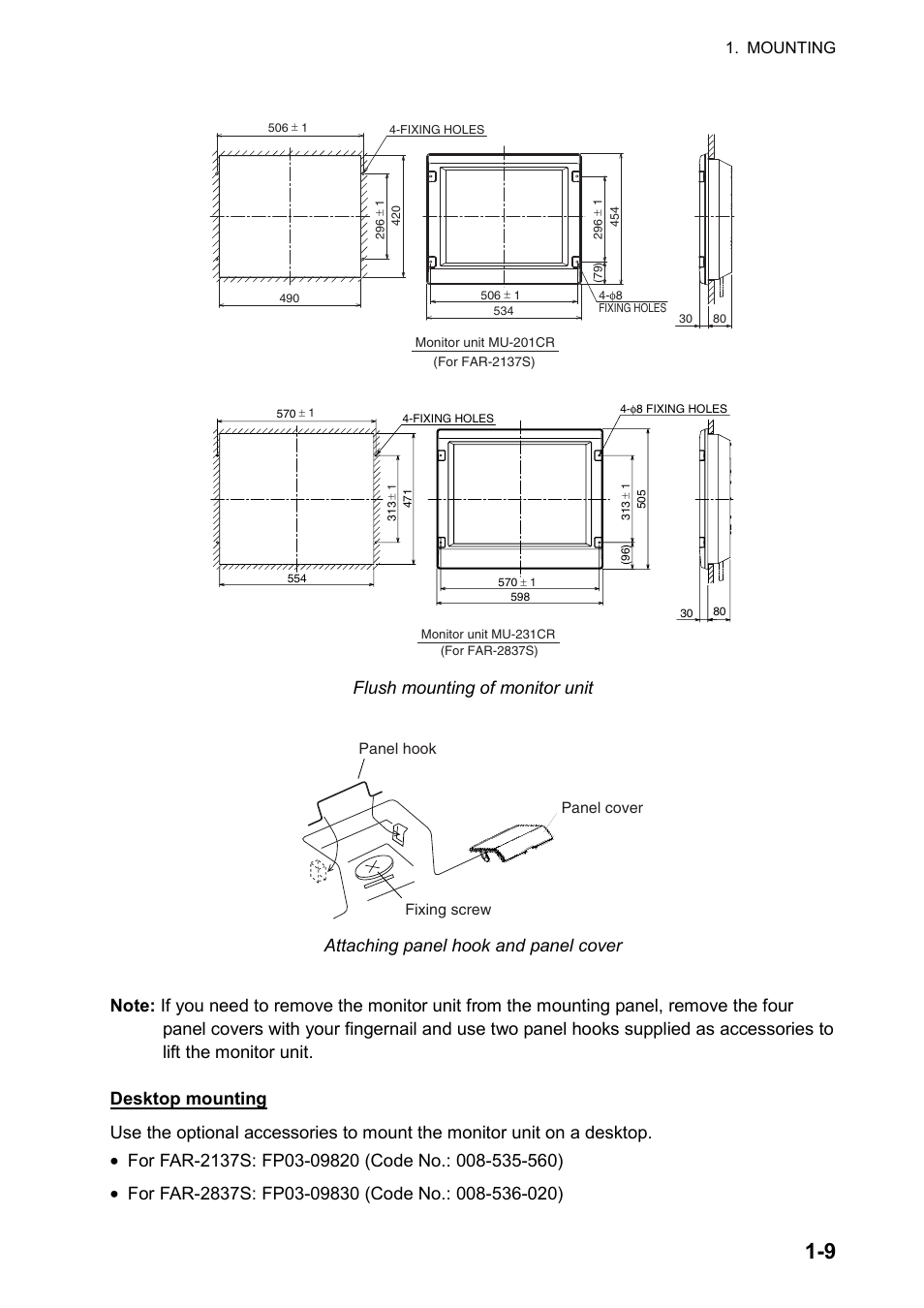 Flush mounting of monitor unit | Furuno 2837S User Manual | Page 17 / 123