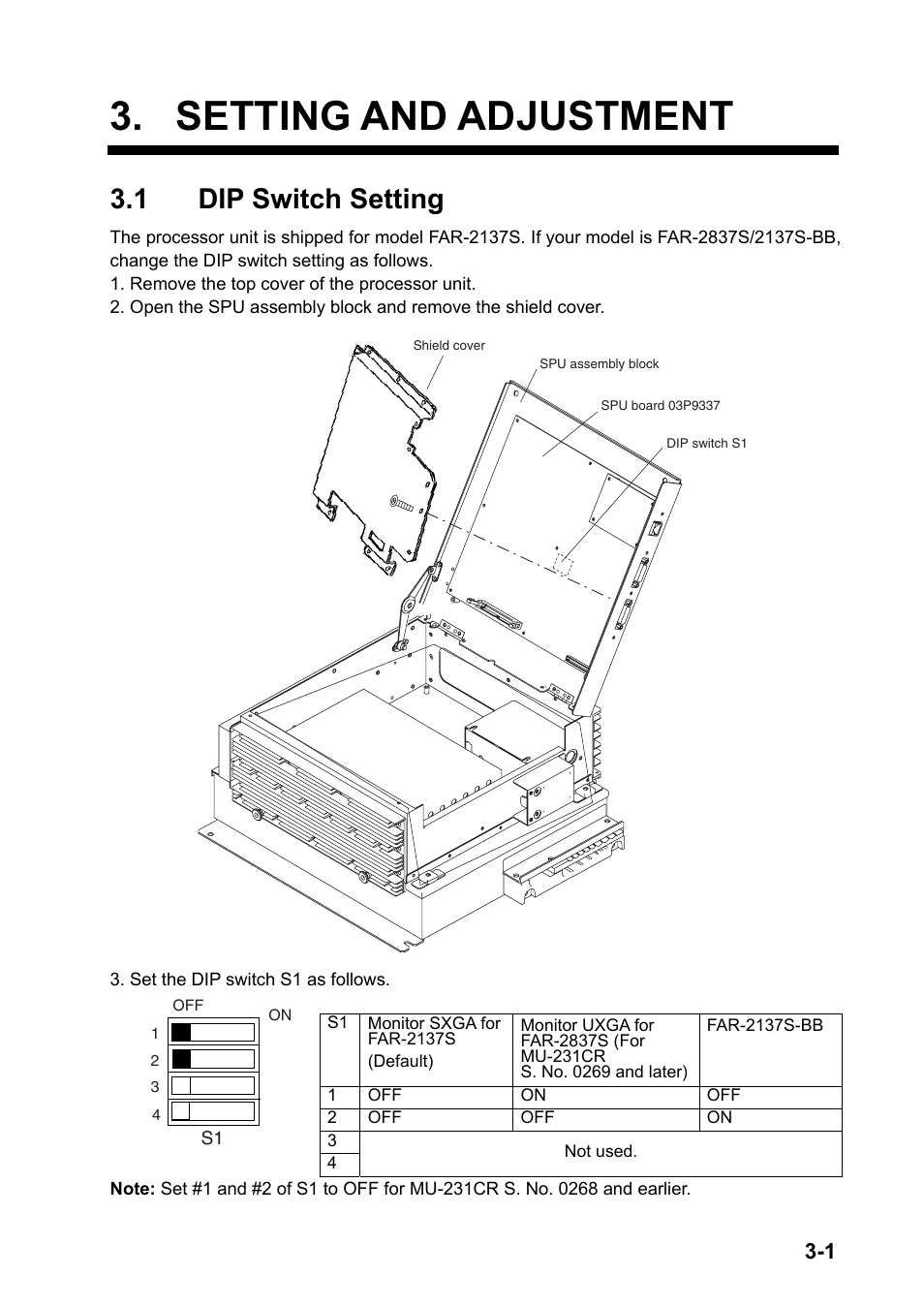 Setting and adjustment, 1 dip switch setting | Furuno 2837S User Manual | Page 41 / 123