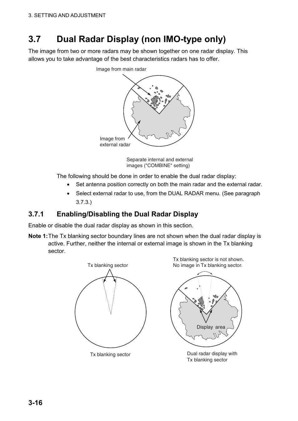 7 dual radar display (non imo-type only), 1 enabling/disabling the dual radar display | Furuno 2837S User Manual | Page 56 / 123