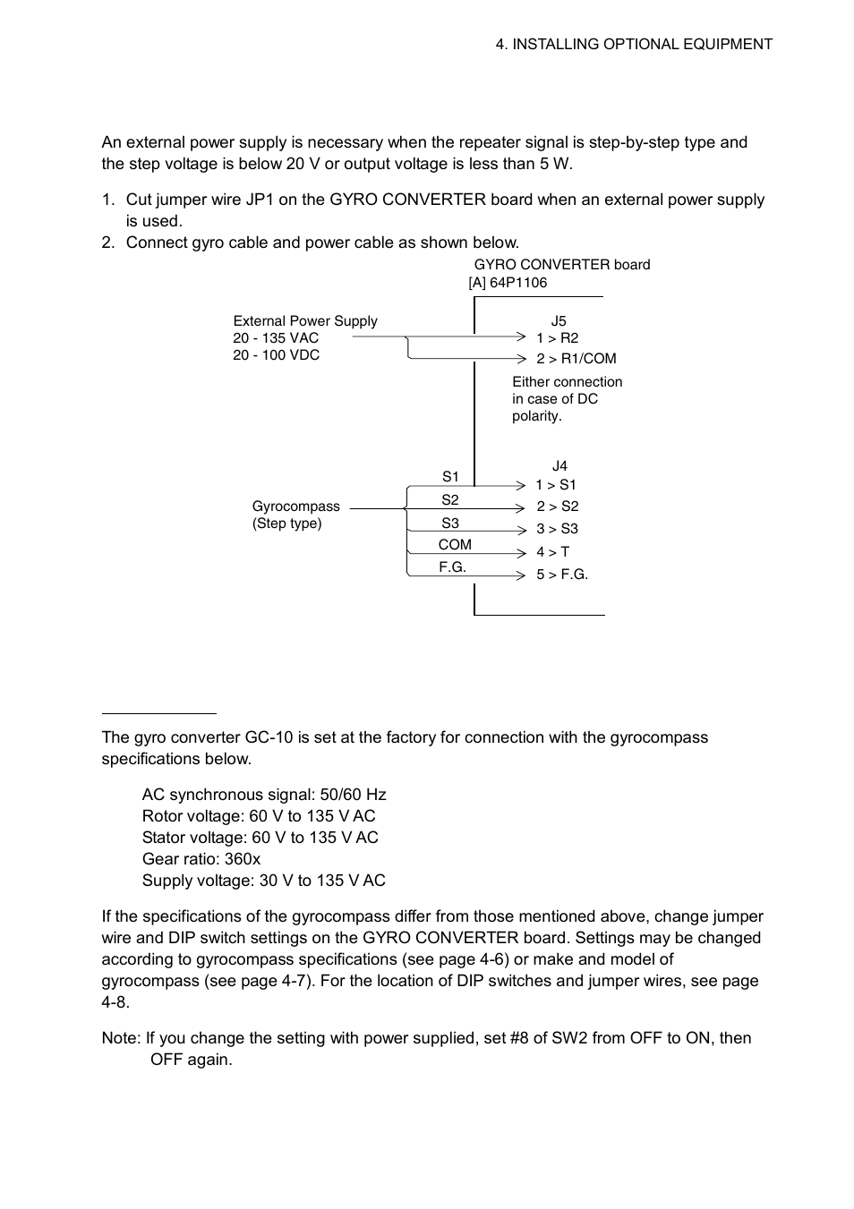 5 connection of external power supply, Dip switch, jumper wire settings | Furuno 2837S User Manual | Page 67 / 123