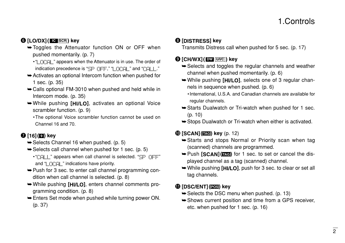Controls | Furuno MARINE VHF RADIOTELEPHONE FM-3000 User Manual | Page 11 / 76