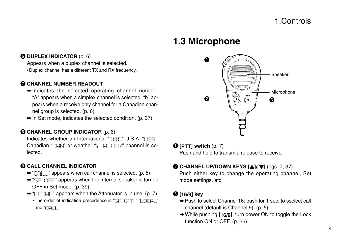 3 microphone, Controls | Furuno MARINE VHF RADIOTELEPHONE FM-3000 User Manual | Page 13 / 76