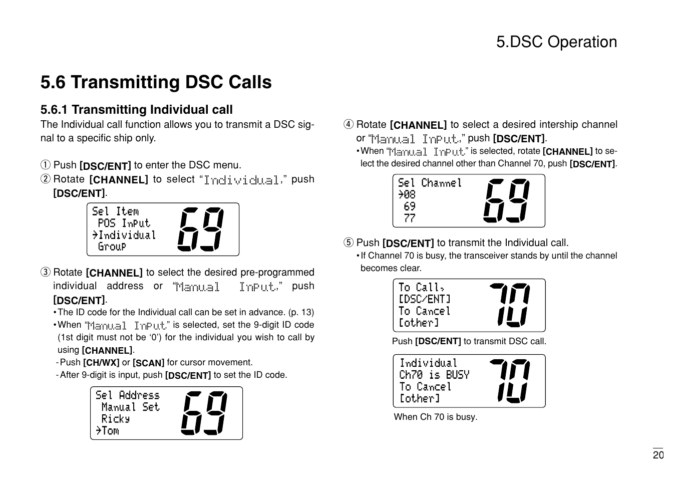 6 transmitting dsc calls, Dsc operation | Furuno MARINE VHF RADIOTELEPHONE FM-3000 User Manual | Page 29 / 76