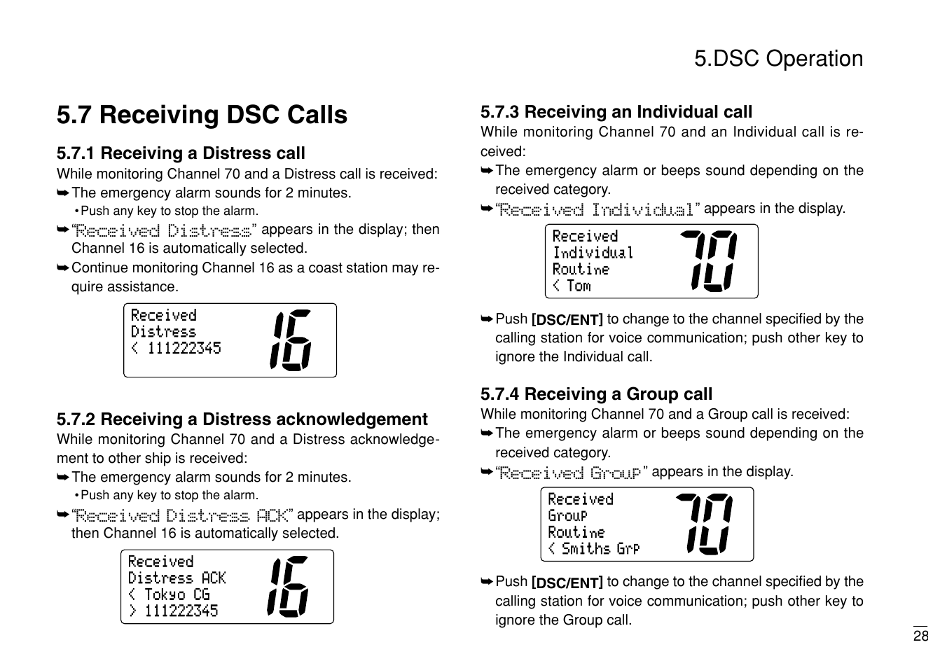 7 receiving dsc calls, Dsc operation | Furuno MARINE VHF RADIOTELEPHONE FM-3000 User Manual | Page 37 / 76