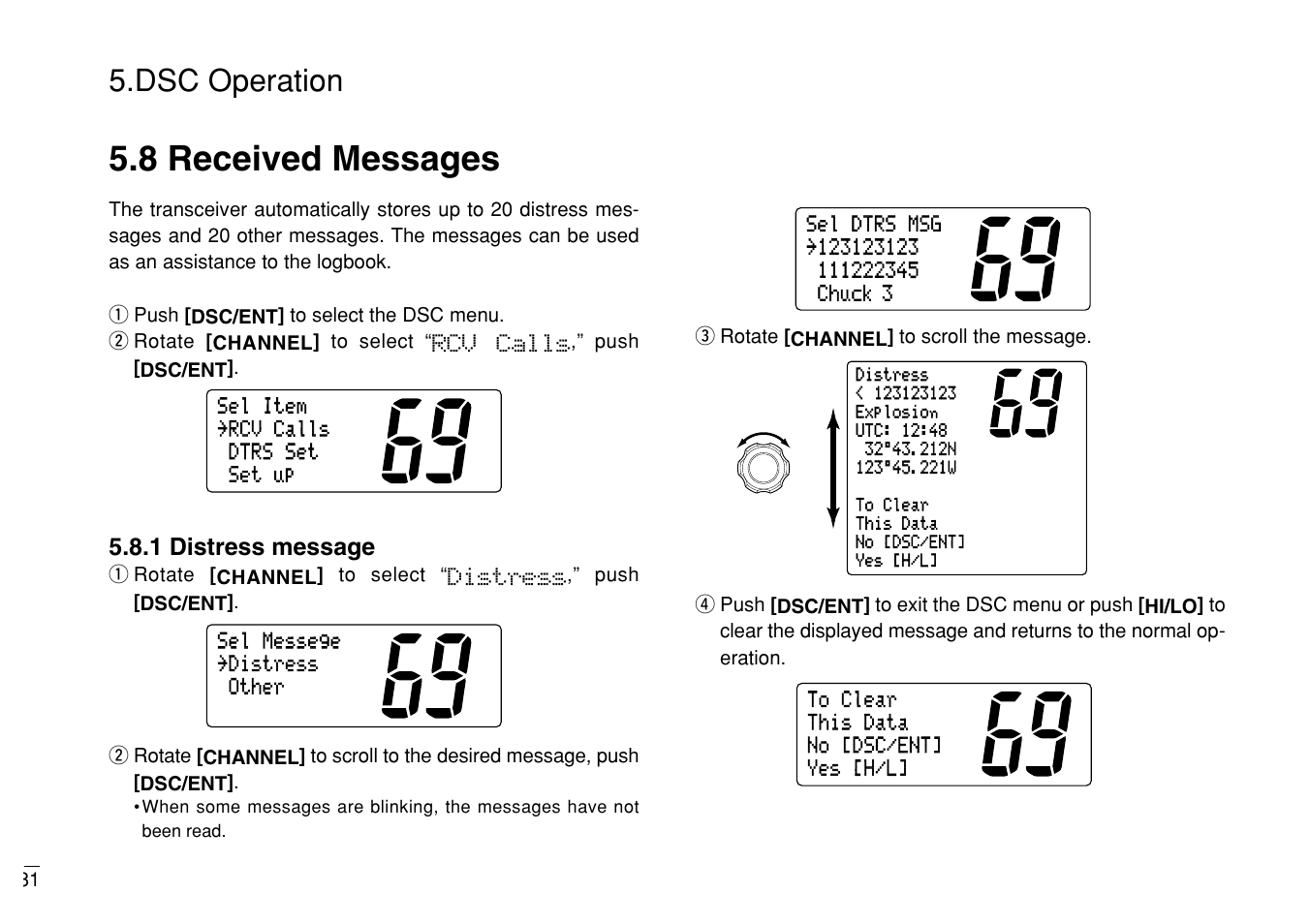 8 received messages, Dsc operation | Furuno MARINE VHF RADIOTELEPHONE FM-3000 User Manual | Page 40 / 76
