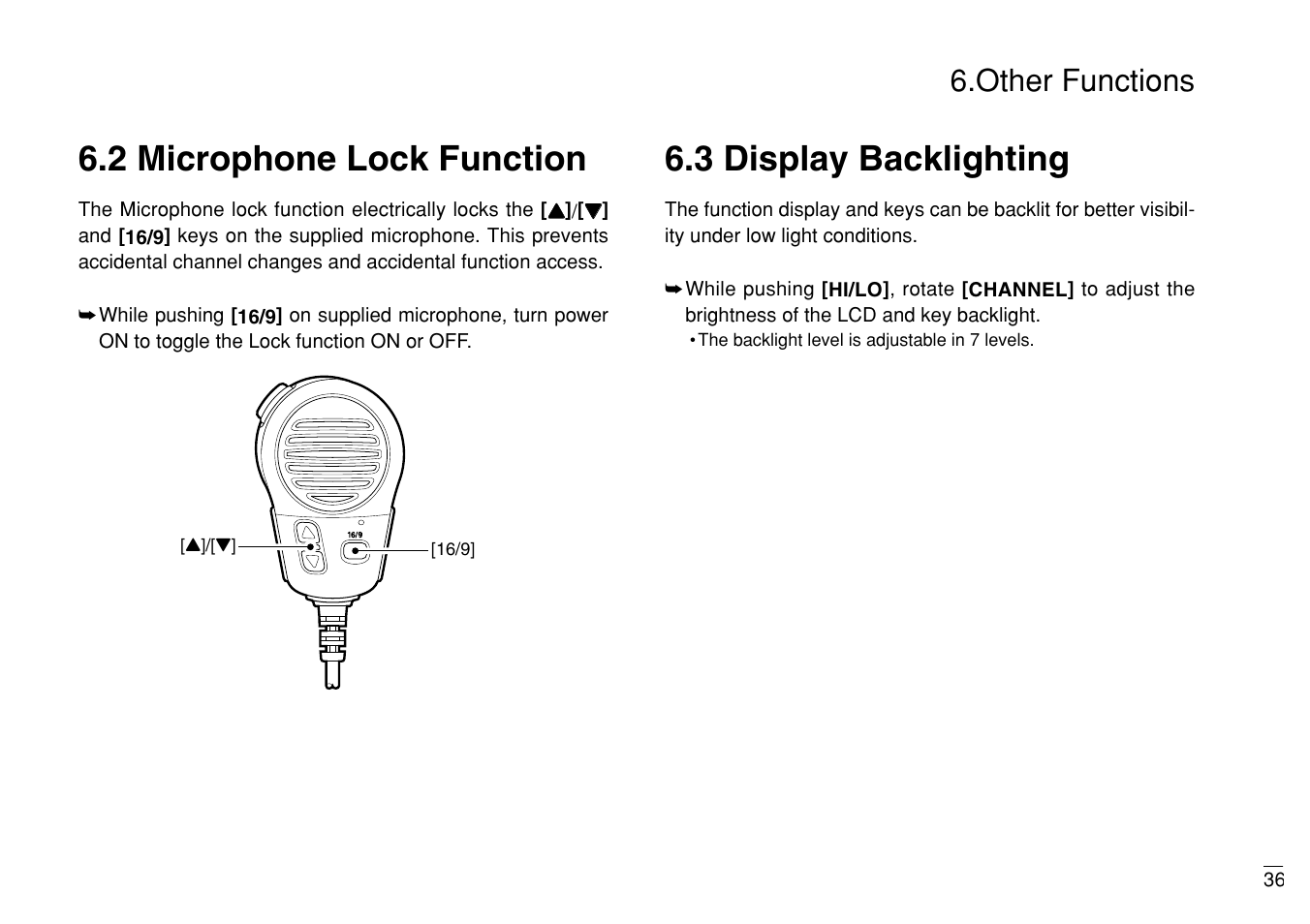 2 microphone lock function, 3 display backlighting, Other functions | Furuno MARINE VHF RADIOTELEPHONE FM-3000 User Manual | Page 45 / 76