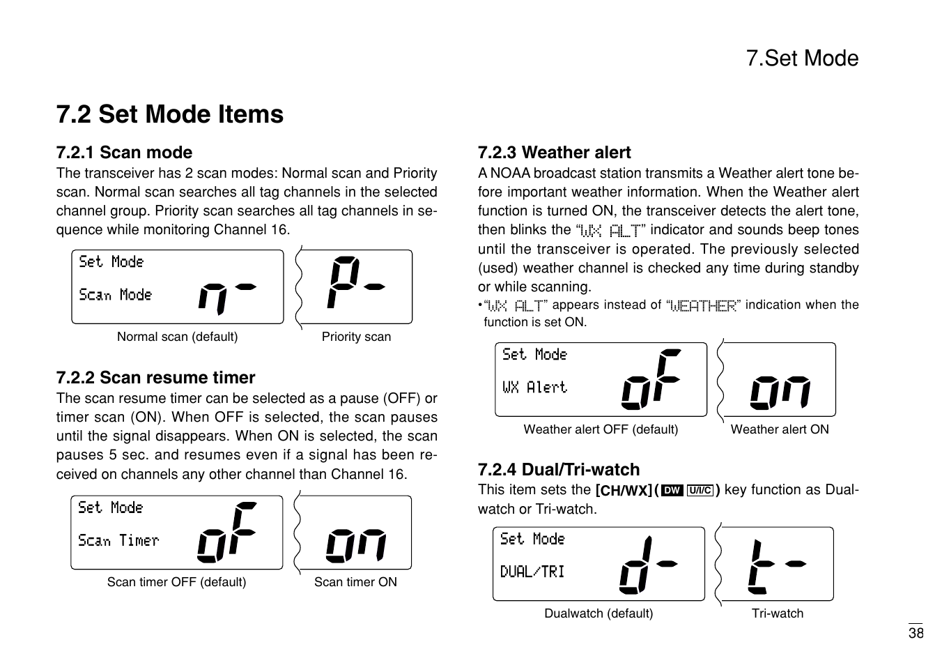 2 set mode items, Set mode | Furuno MARINE VHF RADIOTELEPHONE FM-3000 User Manual | Page 47 / 76
