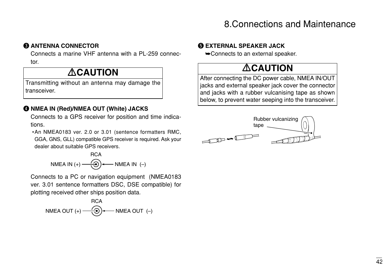 Connections and maintenance, Rr caution | Furuno MARINE VHF RADIOTELEPHONE FM-3000 User Manual | Page 51 / 76