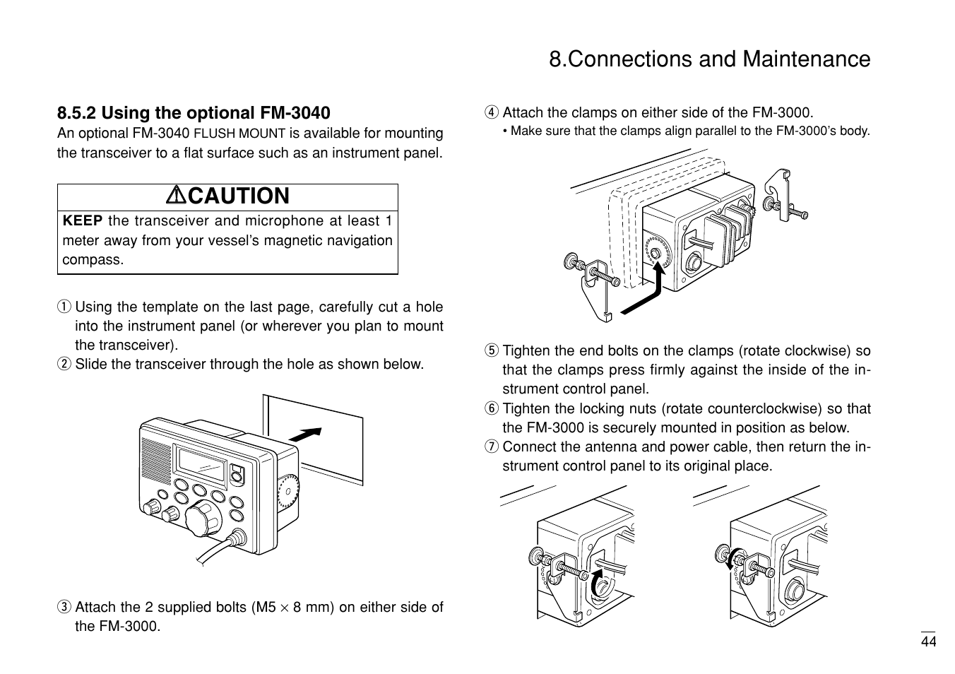 Connections and maintenance, Rr caution | Furuno MARINE VHF RADIOTELEPHONE FM-3000 User Manual | Page 53 / 76