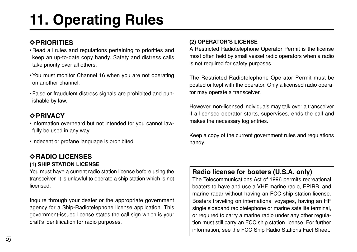 Operating rules | Furuno MARINE VHF RADIOTELEPHONE FM-3000 User Manual | Page 58 / 76
