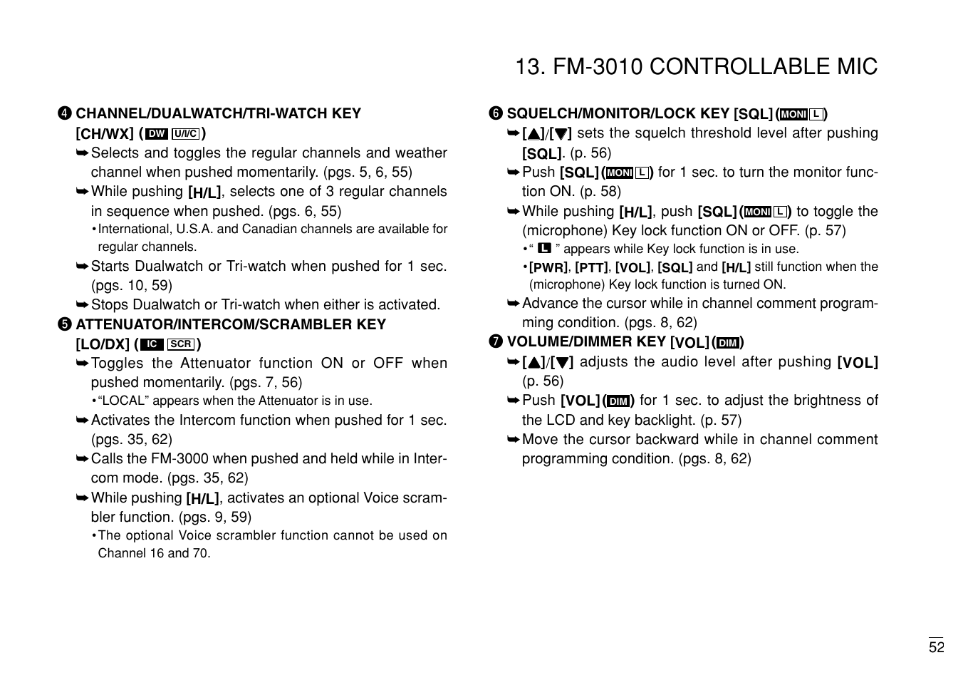 Fm-3010 controllable mic | Furuno MARINE VHF RADIOTELEPHONE FM-3000 User Manual | Page 61 / 76