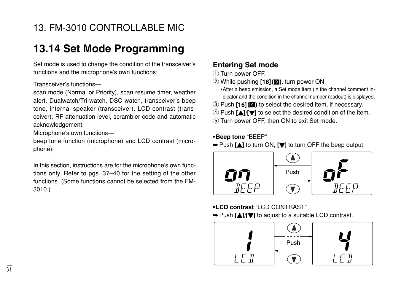 14 set mode programming, Fm-3010 controllable mic | Furuno MARINE VHF RADIOTELEPHONE FM-3000 User Manual | Page 70 / 76