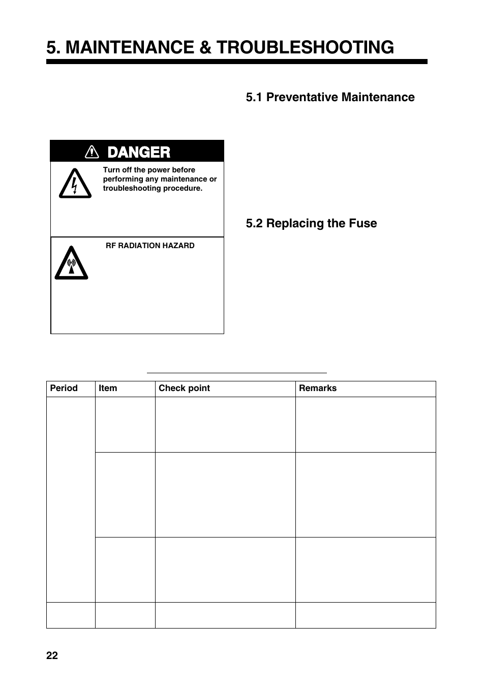 Maintenance & troubleshooting, 1 preventative maintenance, 2 replacing the fuse | Danger | Furuno 1832 User Manual | Page 36 / 64