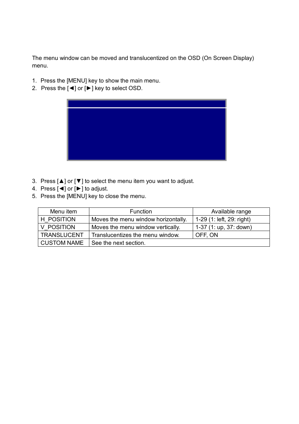 3 menu window setting, 1 adjusting the menu window | Furuno MU-155C User Manual | Page 16 / 36