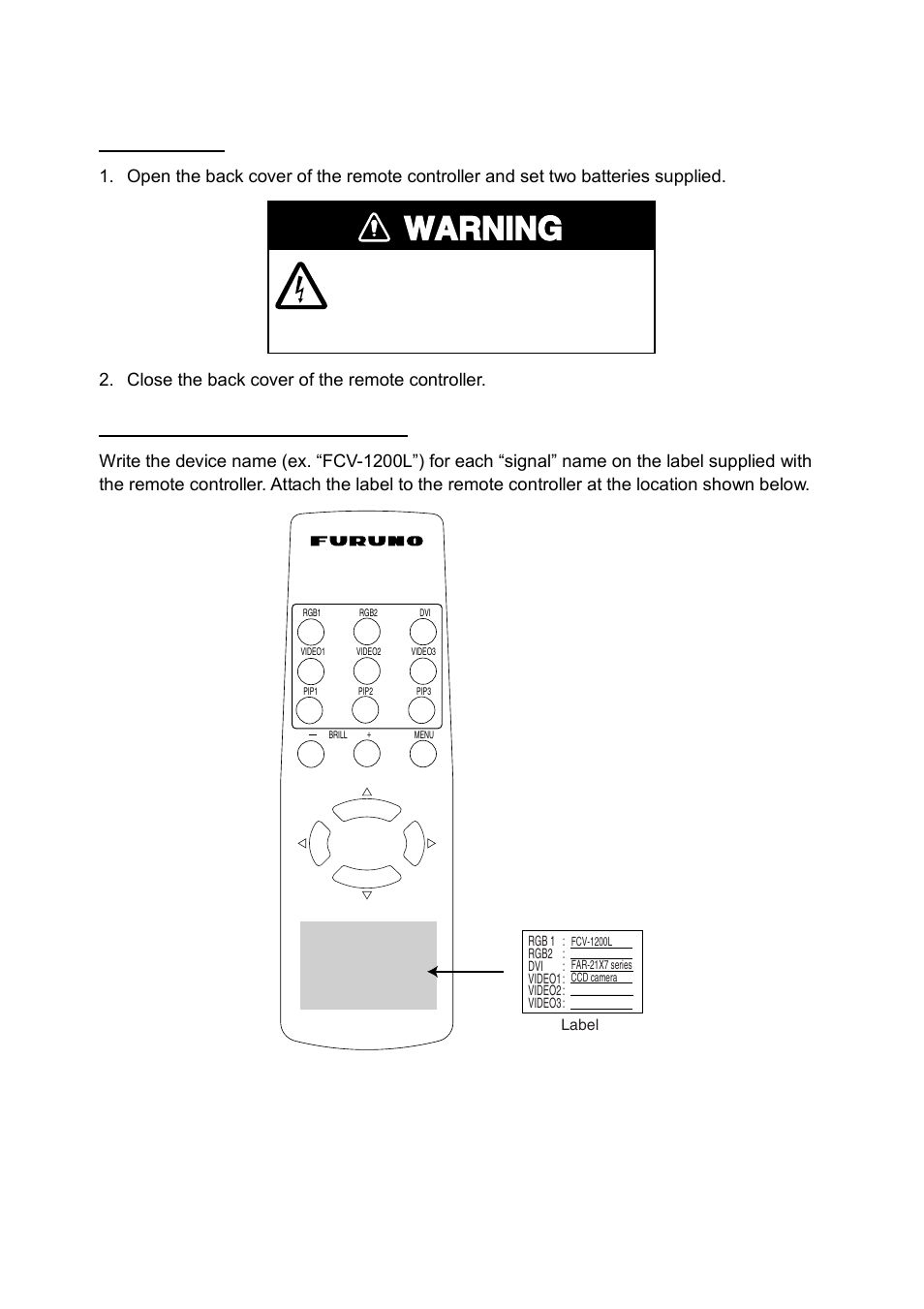 2 remote controller, Warning | Furuno MU-17OC User Manual | Page 11 / 65