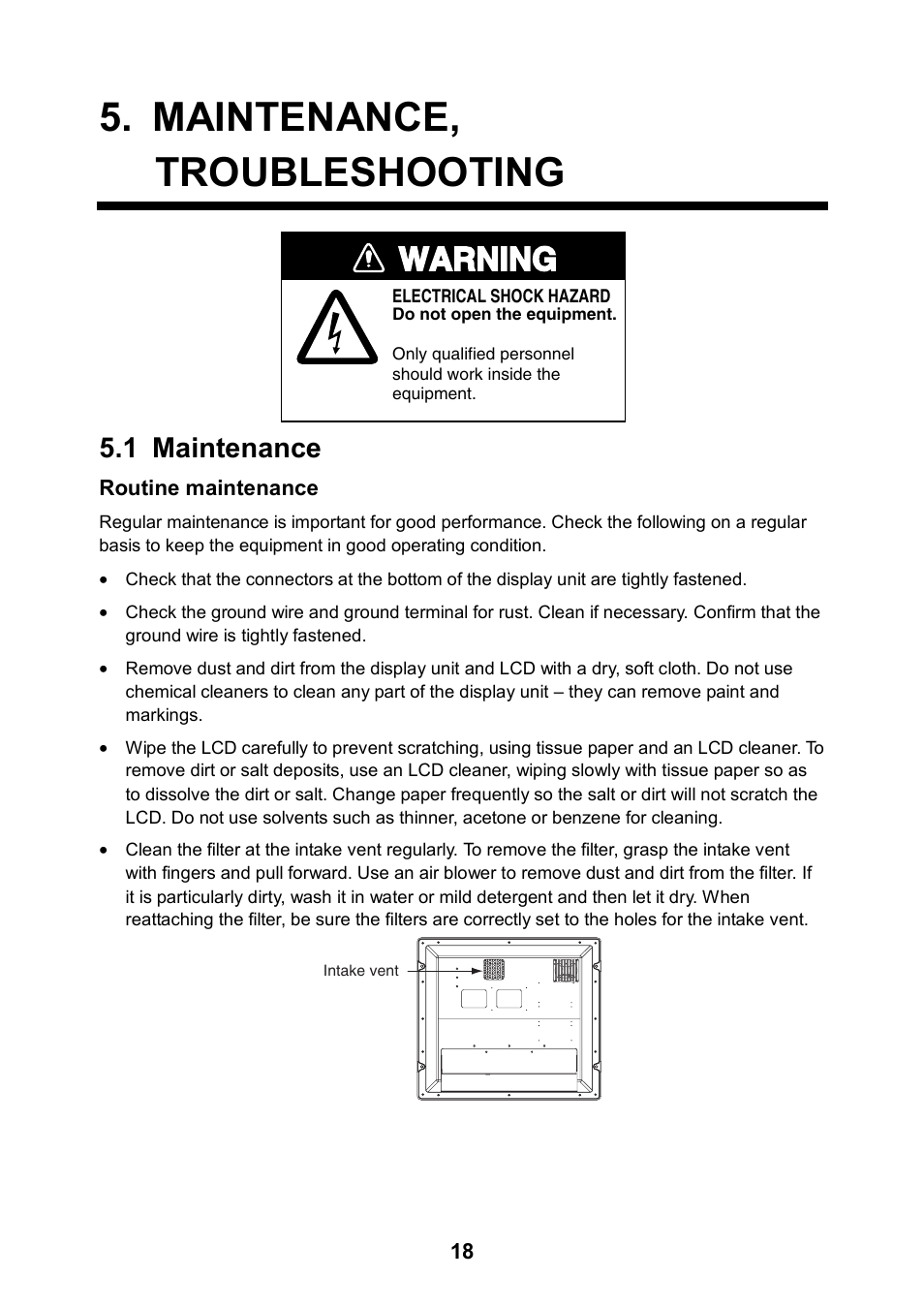 Maintenance, 1 maintenance, Troubleshooting | Warning | Furuno MU-17OC User Manual | Page 25 / 65