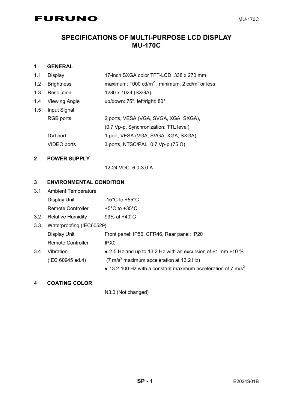 Specifications, Furuno | Furuno MU-17OC User Manual | Page 28 / 65