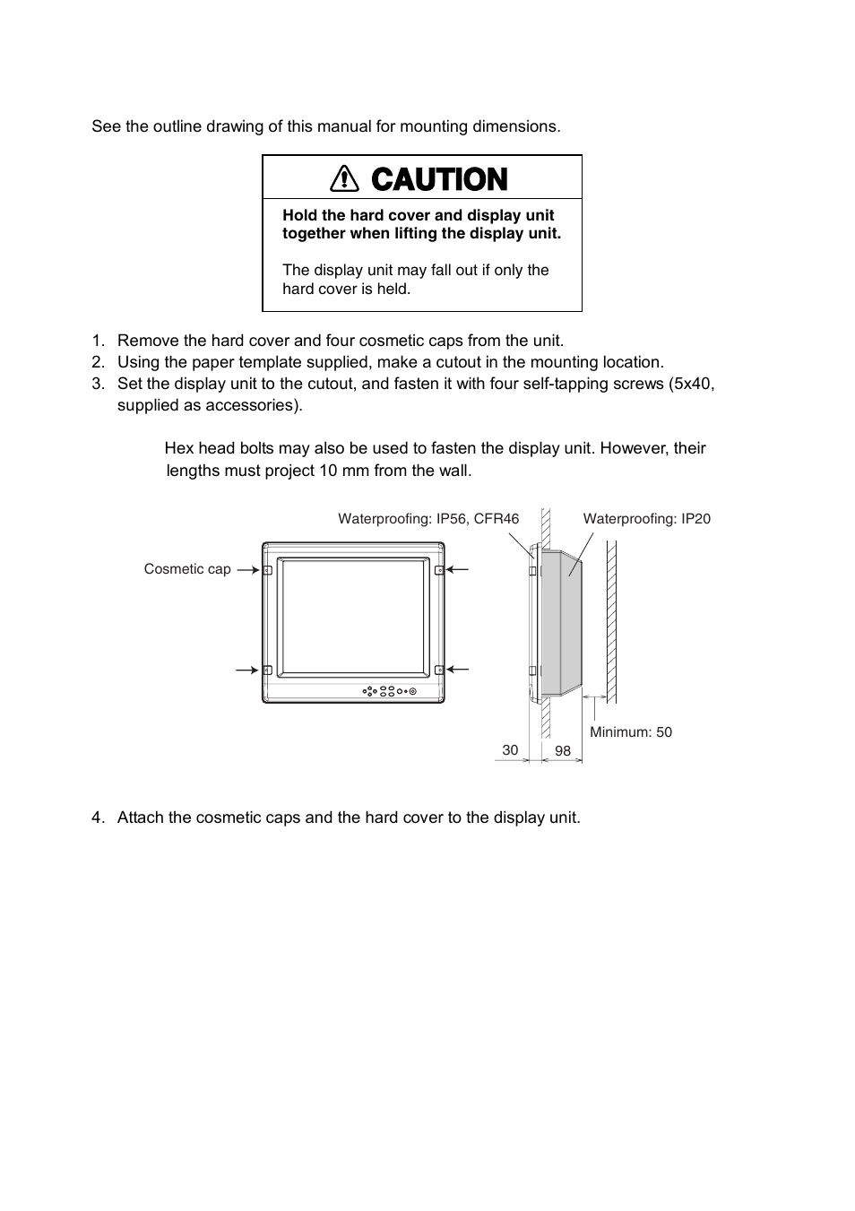 Caution, 2 flush mounting | Furuno MU-17OC User Manual | Page 9 / 65