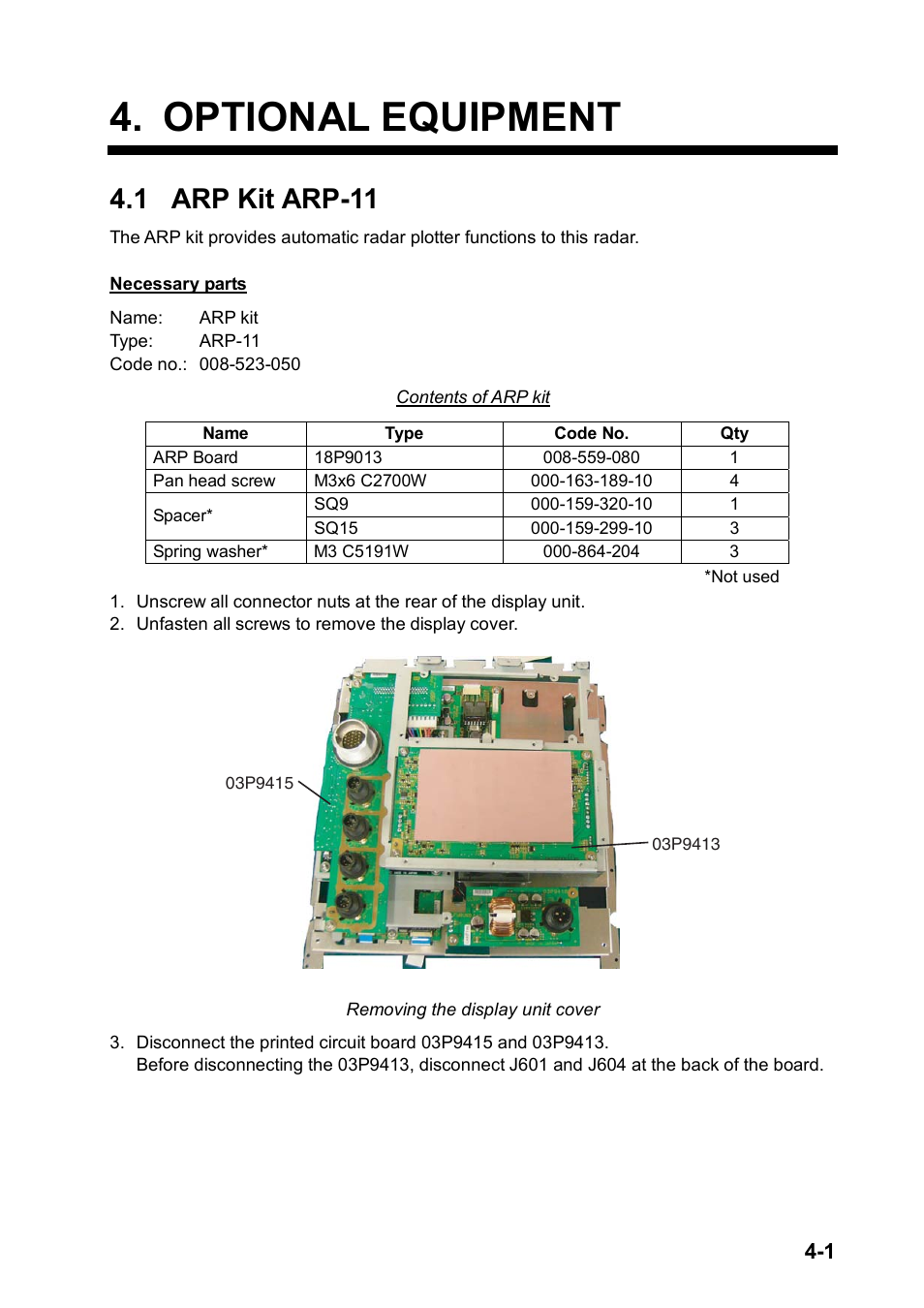 Optional equipment, 1 arp kit arp-11 | Furuno FR-8122 User Manual | Page 35 / 56