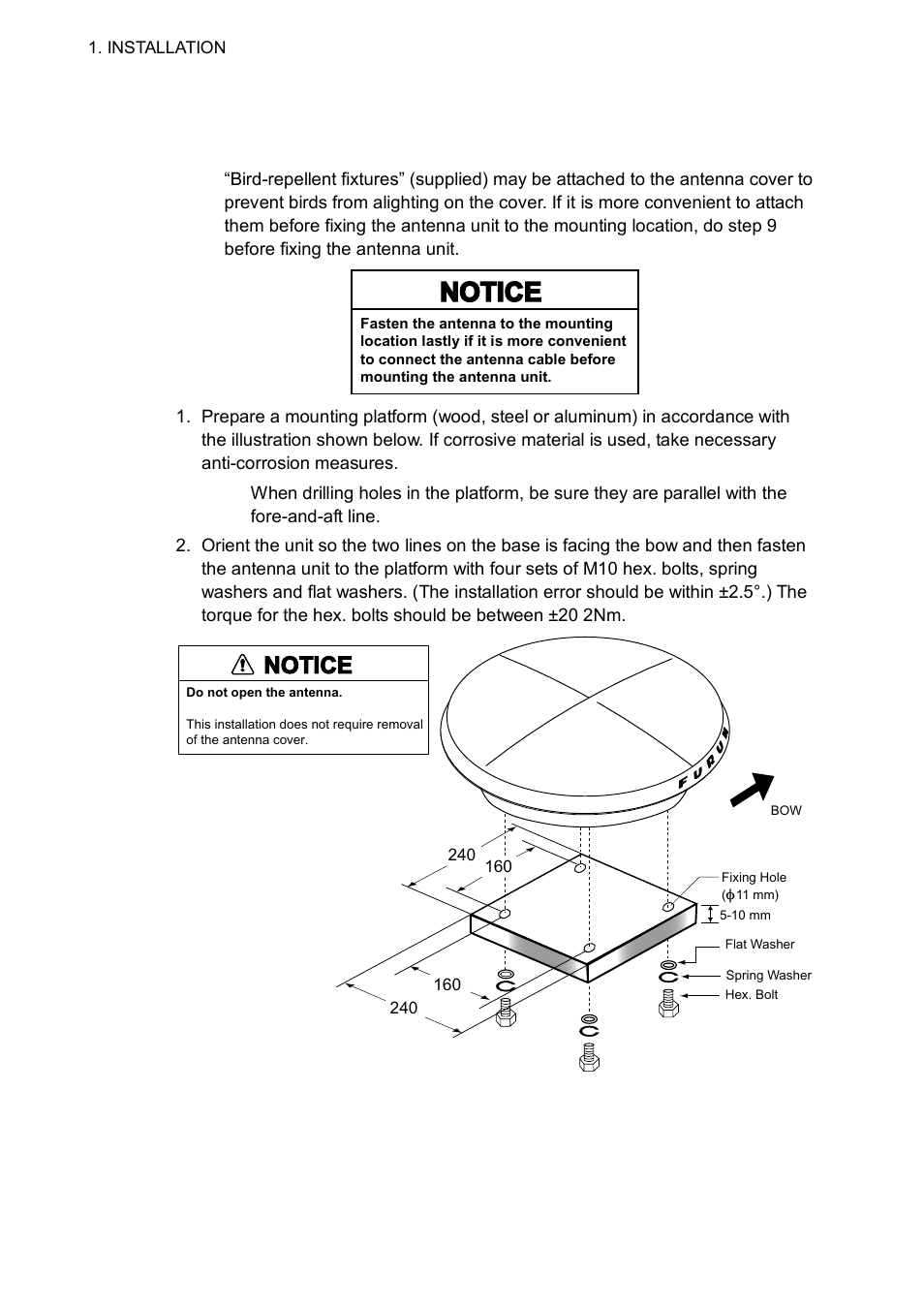 2 installing the antenna unit, Notice, 1 antenna unit sc-303 | Furuno Sc 50 User Manual | Page 14 / 101