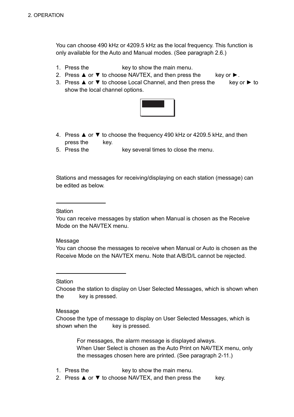 7 choosing the local frequency, 8 editing the settings for stationj and message, 8 editing the settings for station and message | Furuno NX-700B User Manual | Page 26 / 89