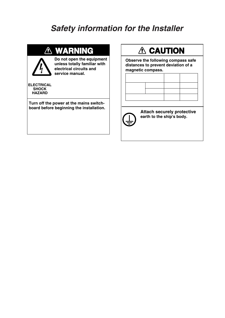 Safety information for the installer, Warning, Caution | Furuno NX-700B User Manual | Page 5 / 89