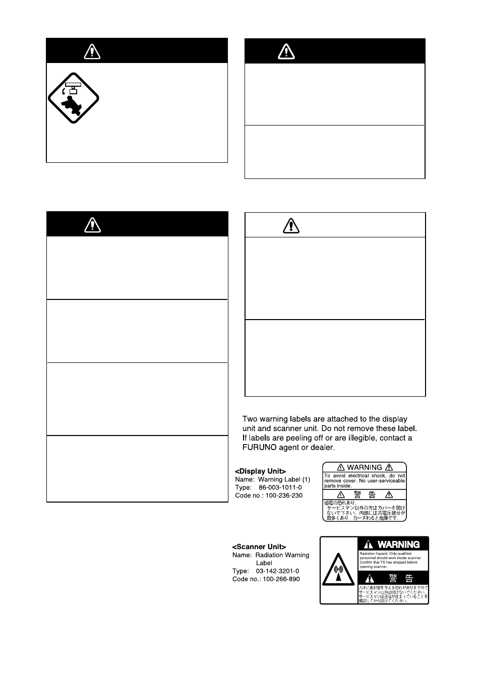 Danger, Caution, Warning | Furuno FR-7112 User Manual | Page 4 / 48