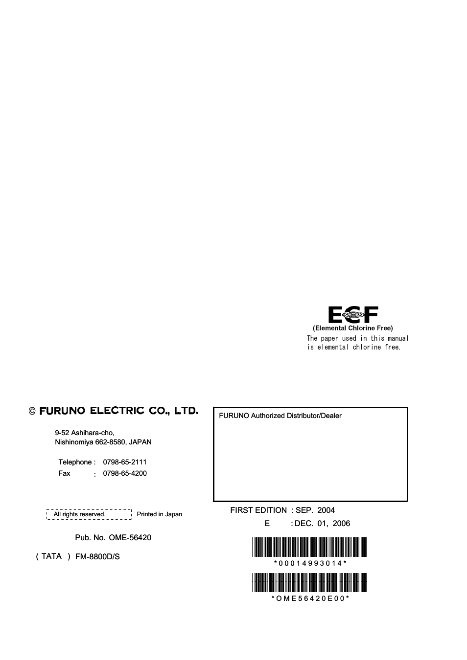 Furuno FM-8800D/8800S User Manual | Page 2 / 127