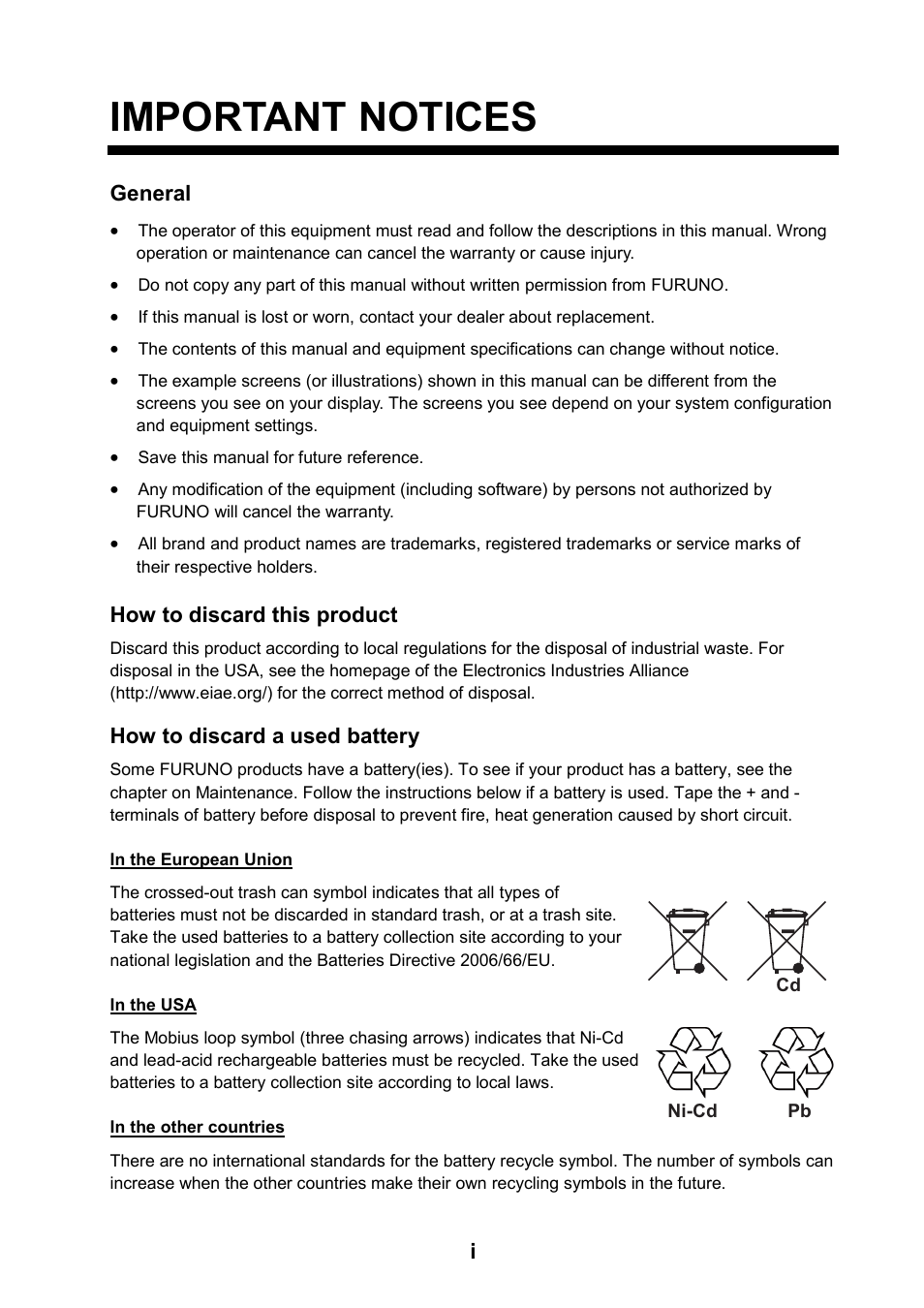 Important notices | Furuno 1623 User Manual | Page 3 / 48