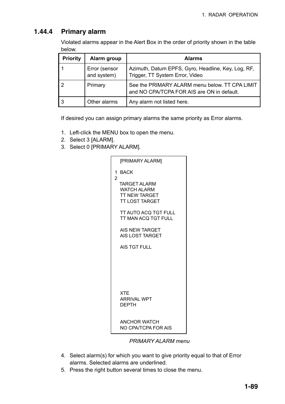 4 primary alarm | Furuno FAR-2107(-BB) User Manual | Page 111 / 312