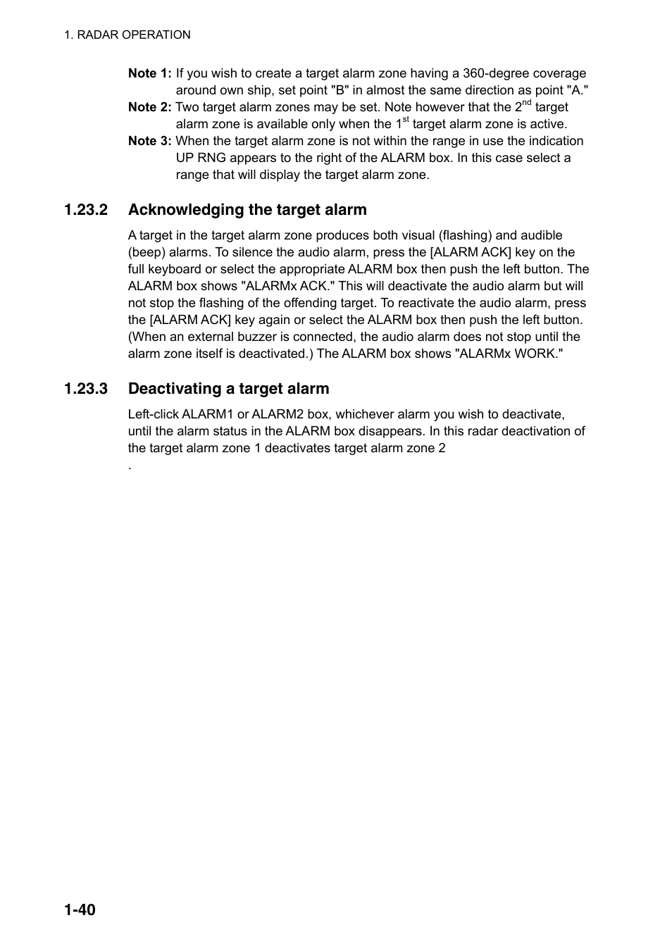 2 acknowledging the target alarm, 3 deactivating a target alarm | Furuno FAR-2107(-BB) User Manual | Page 62 / 312