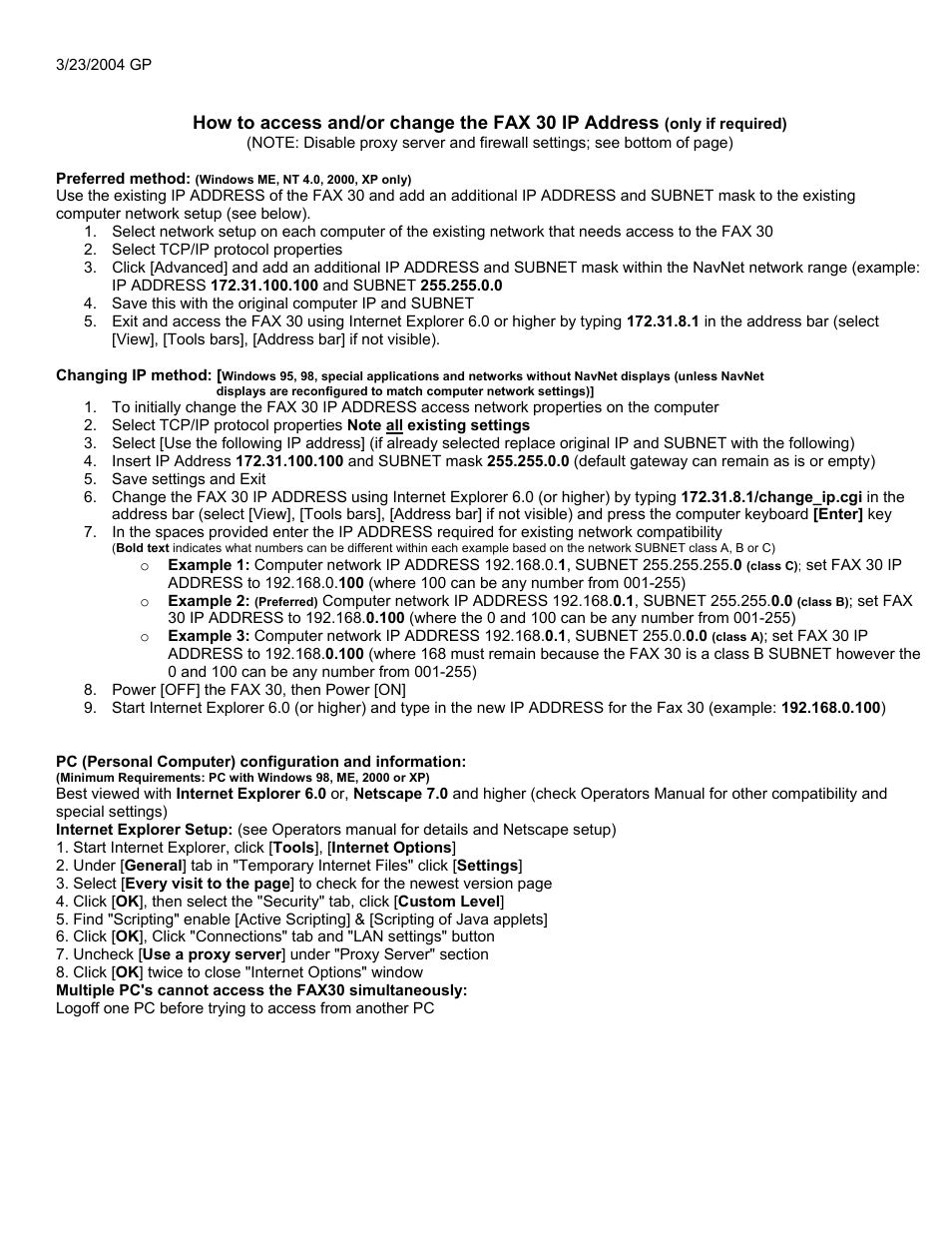 Furuno Fax30 User Manual | 1 page