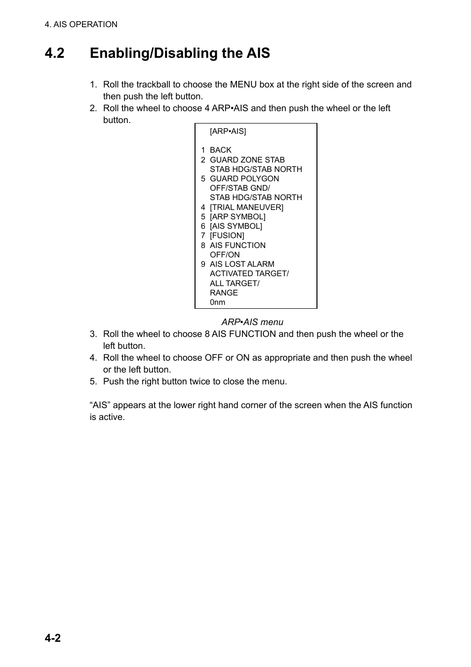 2 enabling/disabling the ais | Furuno FAR-2107 User Manual | Page 172 / 280
