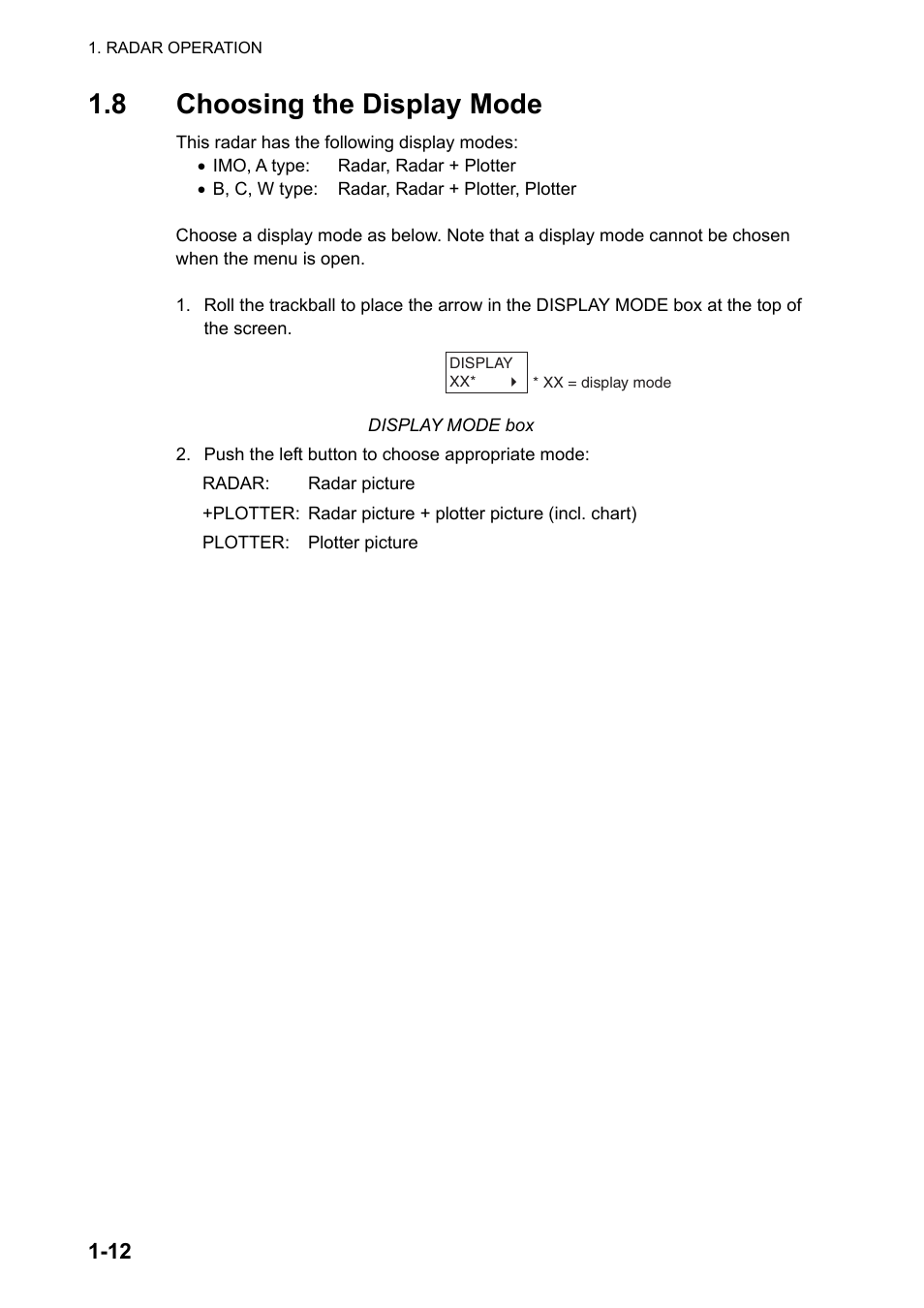 8 choosing the display mode | Furuno FAR-2107 User Manual | Page 38 / 280