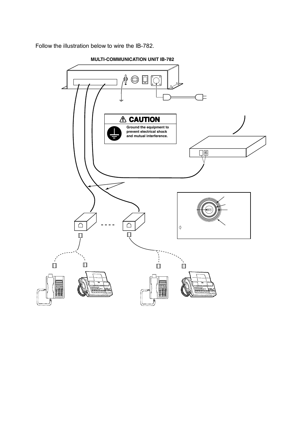 2 wiring, Caution, Follow the illustration below to wire the ib-782 | Wiring | Furuno MULTI-COMMUNICATION UNIT IB-782 User Manual | Page 19 / 22