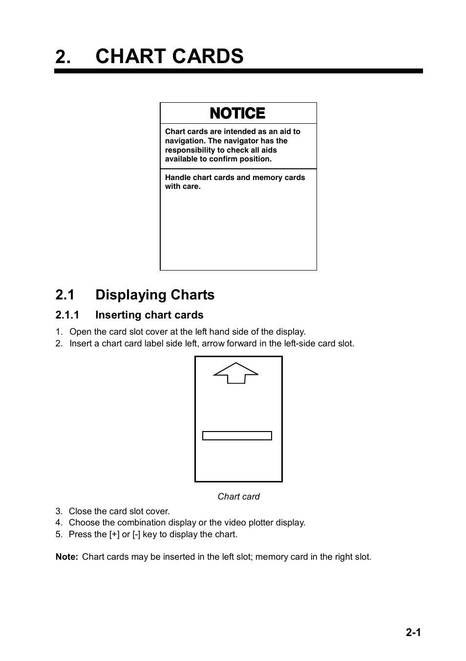 Chart cards, Notice, 1 displaying charts | Furuno RP180 User Manual | Page 12 / 100