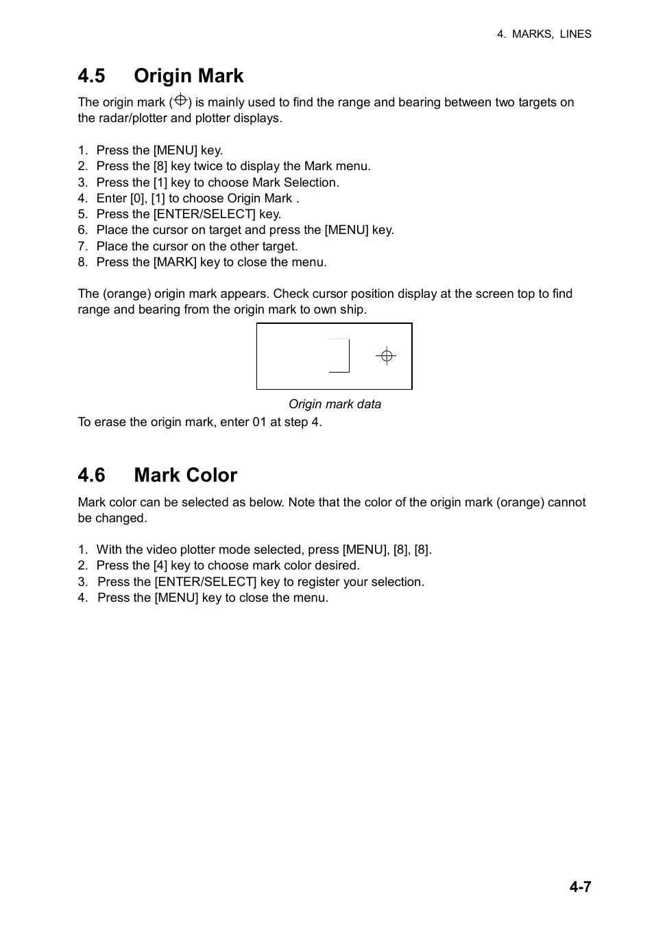 5 origin mark, 6 mark color | Furuno RP180 User Manual | Page 30 / 100