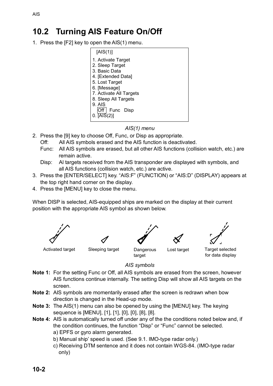 2 turning ais feature on/off | Furuno RP180 User Manual | Page 65 / 100